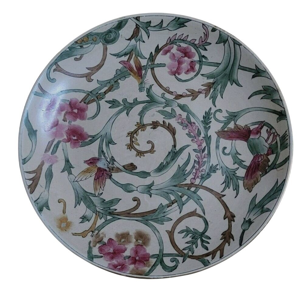 Wildwood Accents Plate Floral Pink Green Birds Round 10 inch Decorative